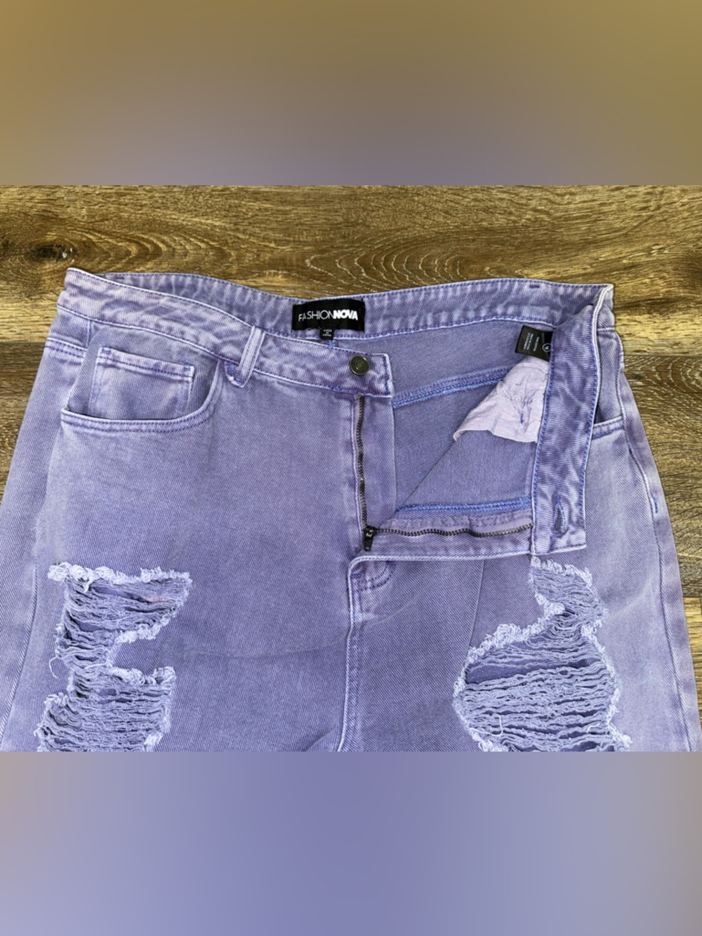 Fashion Nova Just For You Non Stretch Ripped Wide Leg Jean in Purple Size 18 💜 - Picture 3 of 9